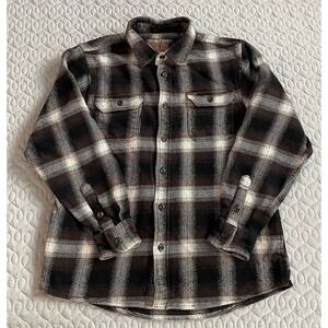 Men’s Orvis Heavy Knit Flannel Shirt Shacket Black Plaid Medium